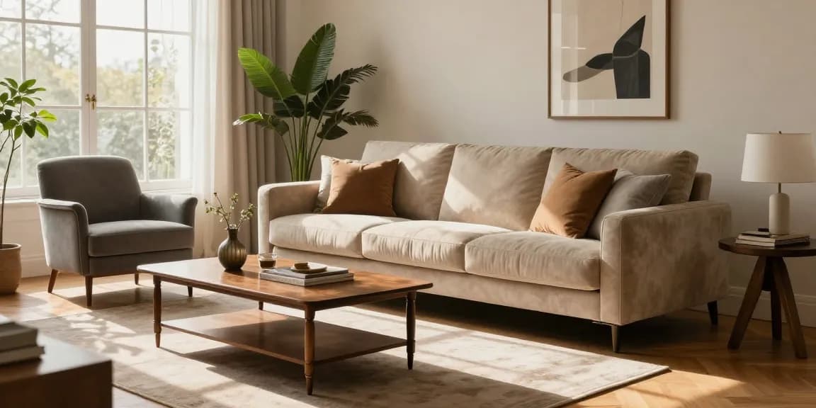 Baxter Sofa online kaufen in einem stilvollen Wohnzimmer, das luxuriöse Designelemente und warme Atmosphäre zeigt.