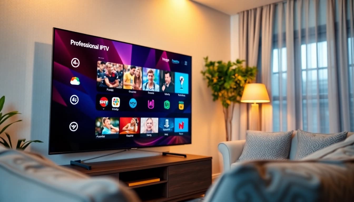 Streamisly IPTV Benutzerfreundliche Oberfläche auf einem Fernseher im Wohnzimmer