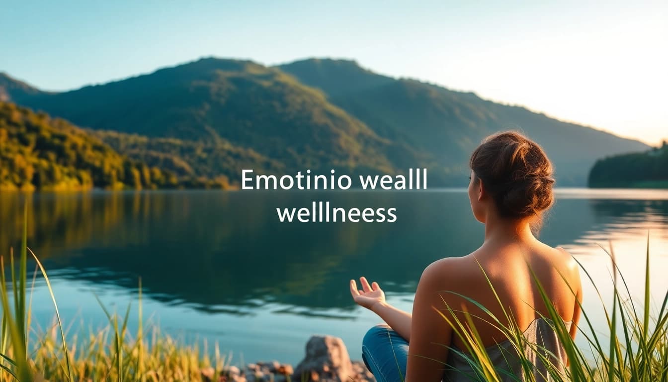 Emotional wellbeing through meditation by a peaceful lake in nature.