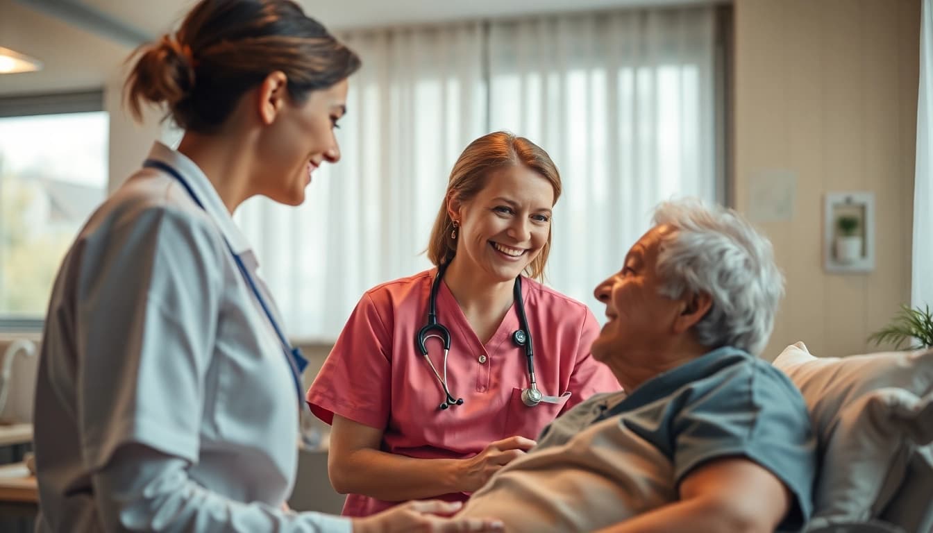Pflegefachkraft Hameln unterstützt einen Patienten und fördert die Pflegeinteraktion.