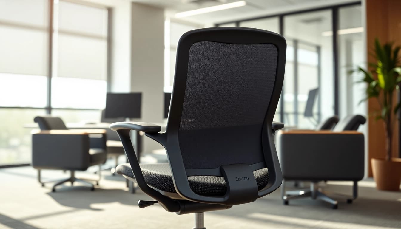 Herman Miller Aeron in a modern office setting, showcasing its ergonomic design and premium materials.