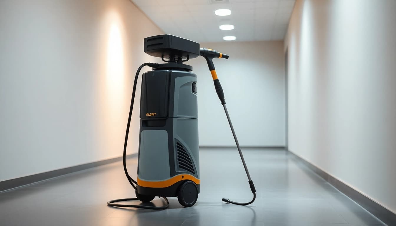 Der Dampfreiniger reinigt mühelos und effizient Hartböden und Fliesen in einem modernen Zuhause, zeigt besenreine Ergebnisse in jeder Ecke.