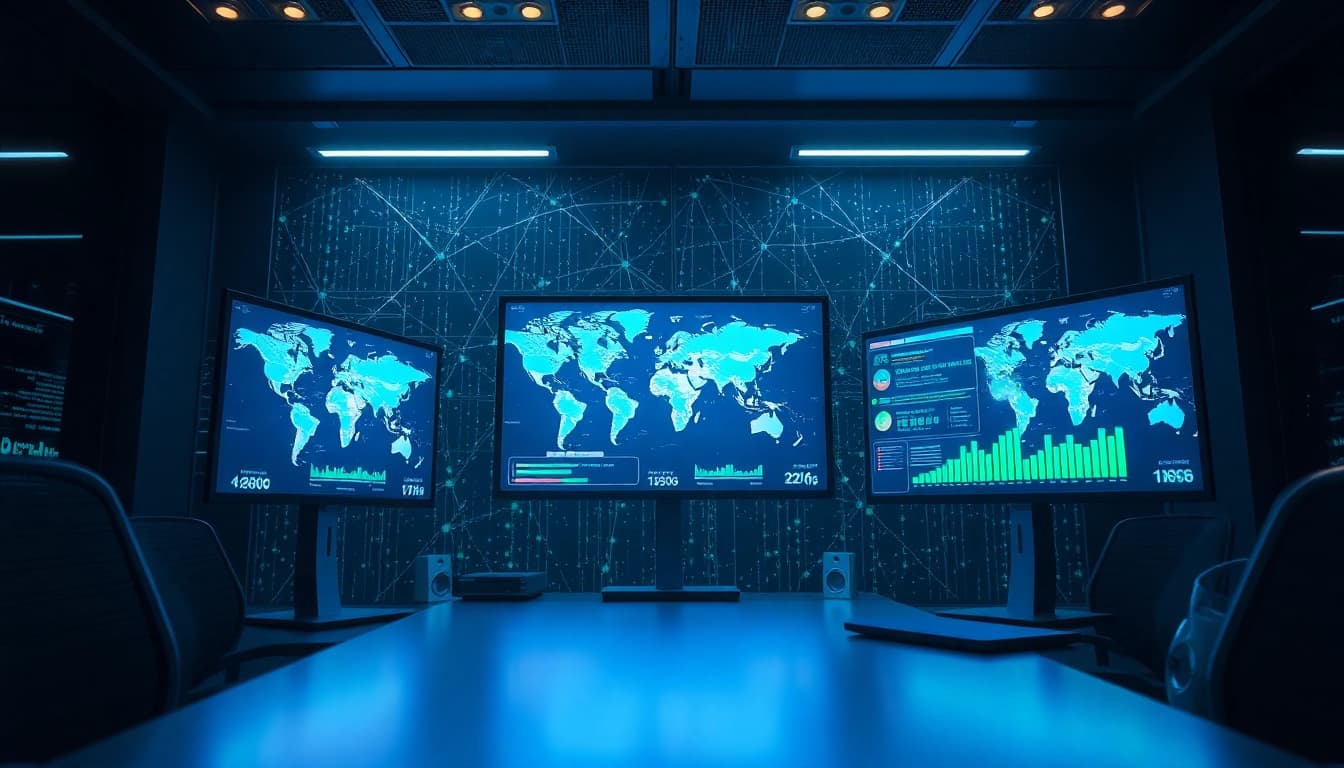 快连官网 offers fast, secure internet connections showcased in a high-tech workspace with global network metrics.