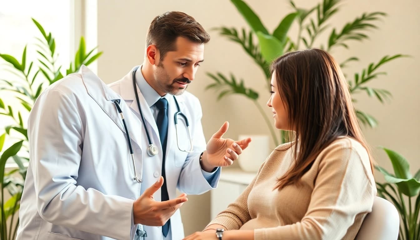 Haartransplantation Türkei kosten: Entspannende Beratungssituation mit Patient und Arzt im modernen Klinikumfeld.
