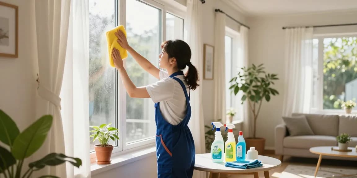Professional window cleaning showcasing wohnungsreinigung solothurn in a bright, inviting home with eco-friendly products.