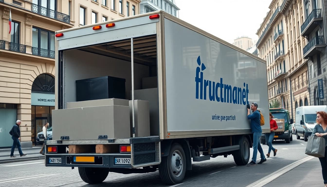 Berlin Umzugsunternehmen transportiert Möbel effizient auf einer belebten Straße in Berlin.