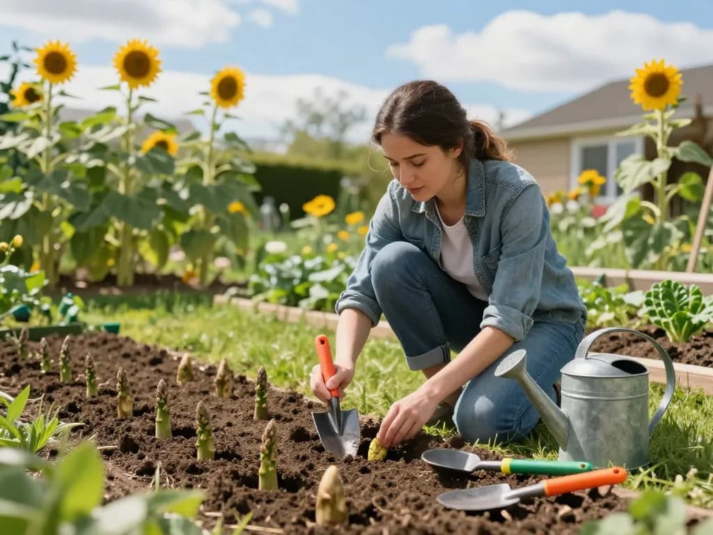 Planting fresh spargel pflanzen kaufen in a vibrant home garden, nurturing nature's bounty.