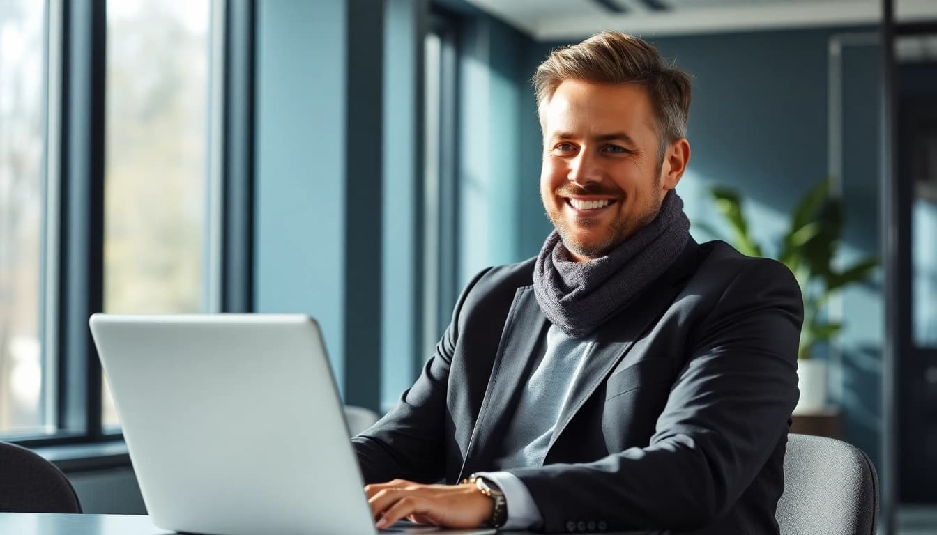 Der Headhunter bei der Personalvermittlung führt ein professionelles Gespräch am Laptop in einem modernen Büro.
