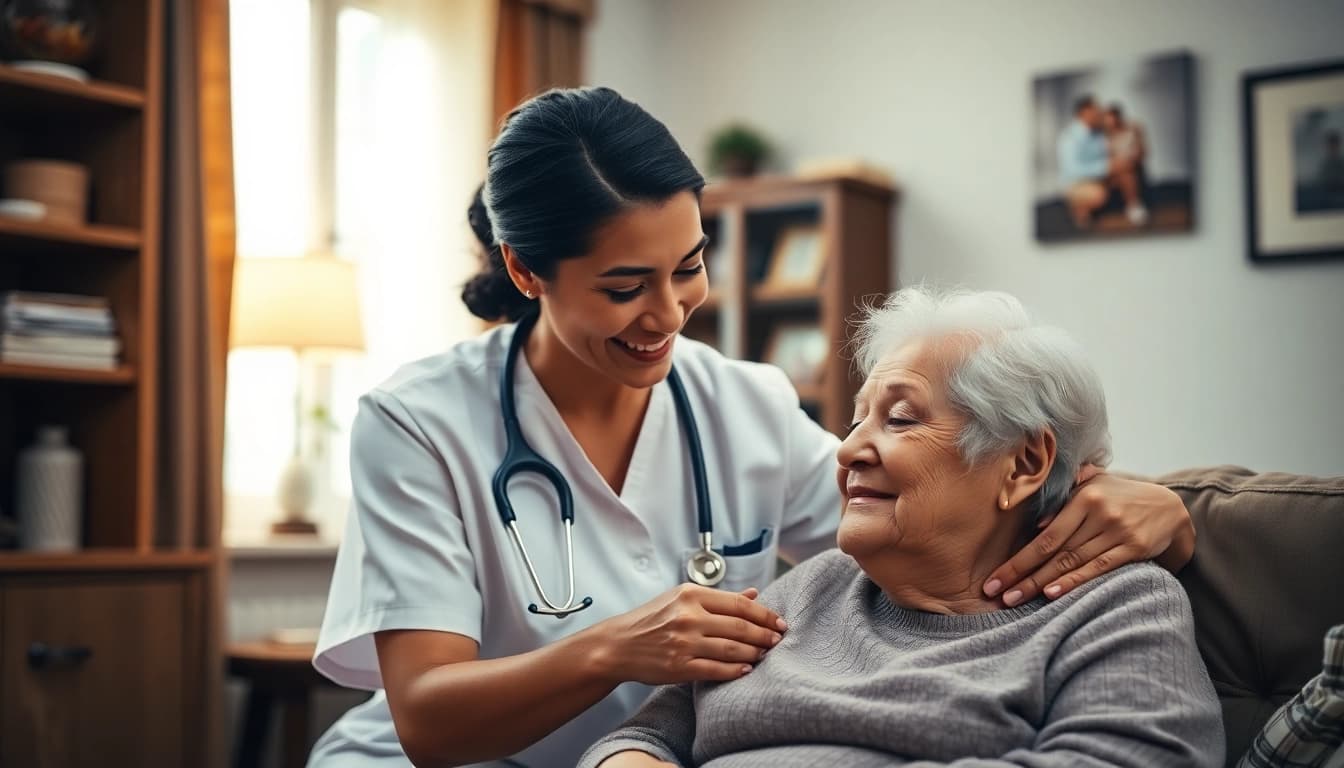 Supportive nurse providing ambulante pflege hameln to a senior in their familiar home environment.