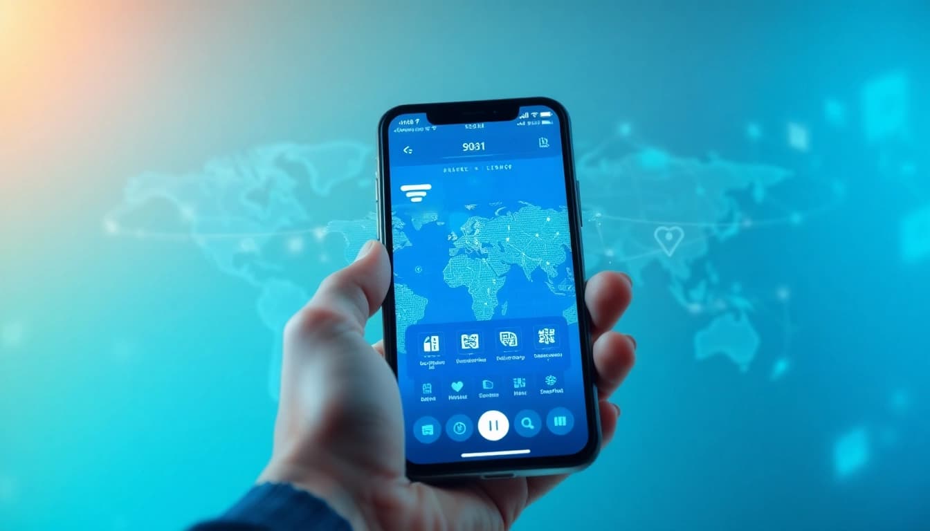 快连官网 interface showcasing global network connectivity and user-friendly features in a modern digital setting.