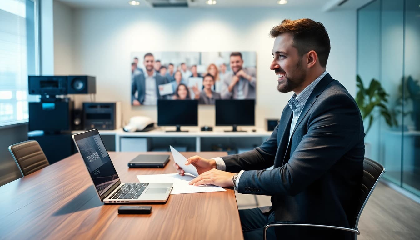 Headhunter IT bei einem Gespräch über Bewerbungen in einem modernen Büro.