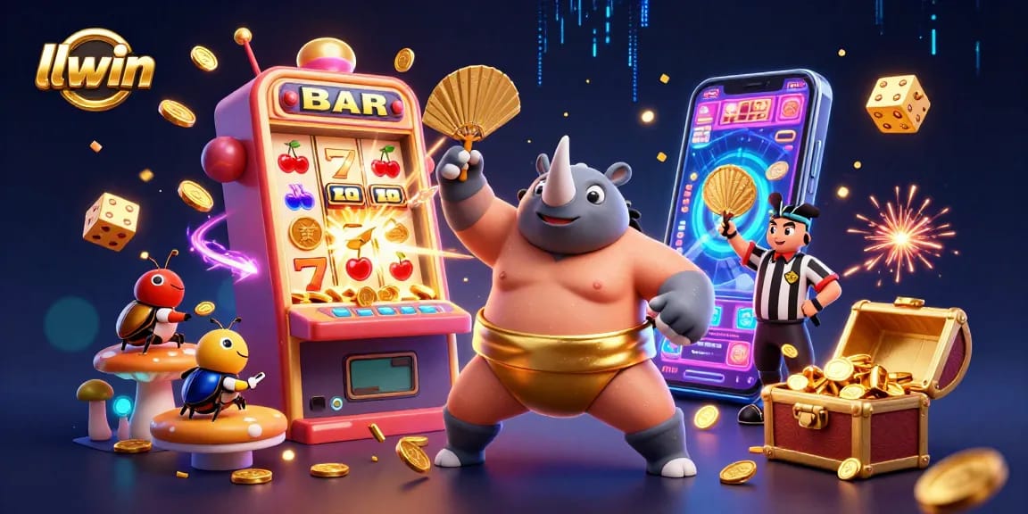 Experience thrilling jackpots at llwin's vibrant casino lobby with exciting characters and game elements.