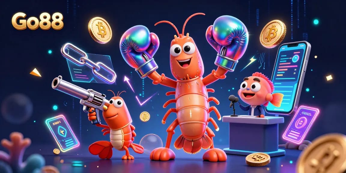 Engage with Go88's vibrant casino experience featuring lively sea creatures and crypto elements