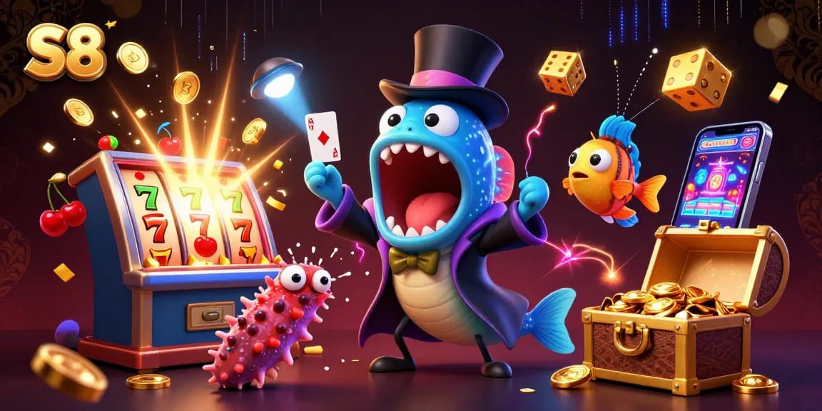 Experience winning thrills with S8's vibrant casino games, featuring a magical underwater scene.