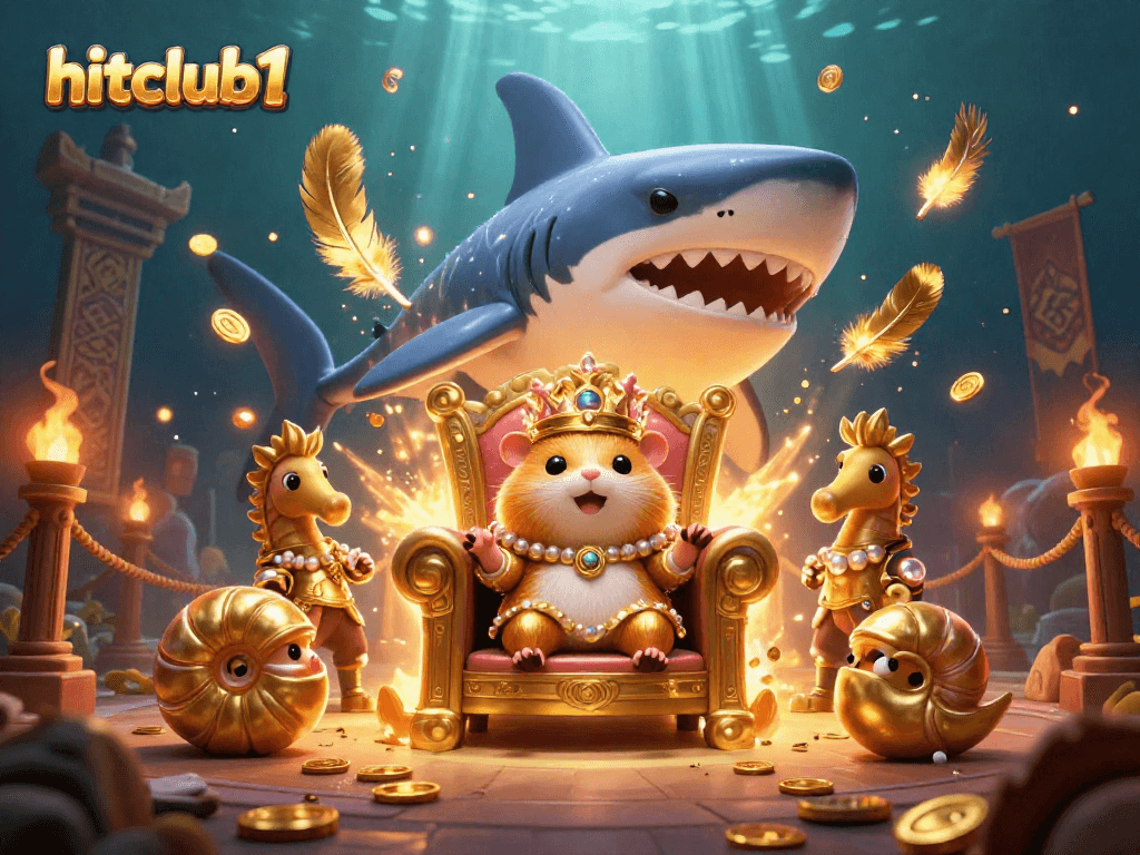 Hitclub1 engages players with vibrant, casino-themed underwater adventure featuring a golden hamster king.