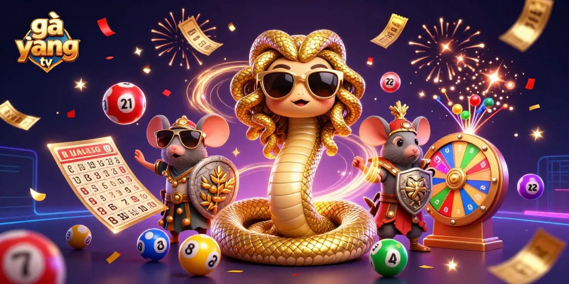 Engage with gà vàng tv's vibrant lottery scene filled with colorful game elements and festive characters.