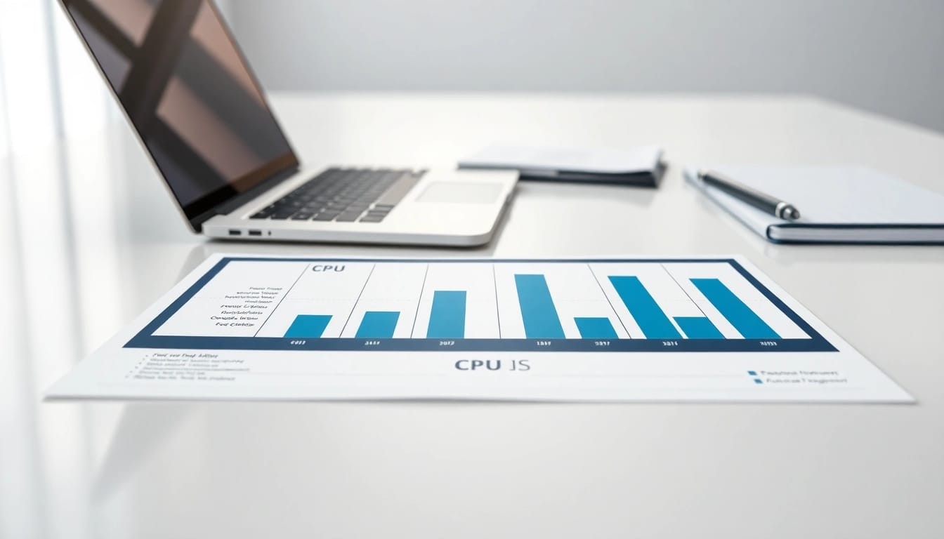 Prozessor Vergleich zwischen verschiedenen Modellen mit Diagramm und Details auf einem Schreibtisch.
