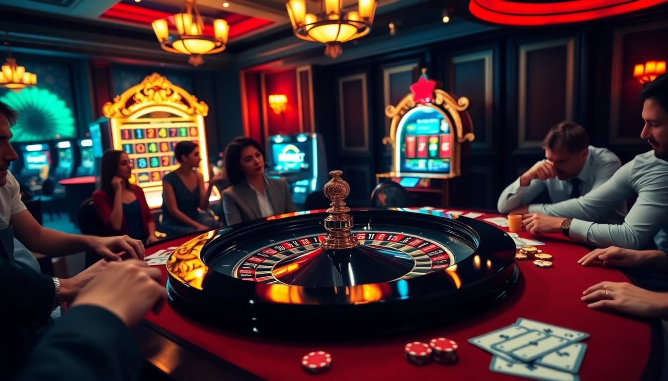 Experience the thrill of 6666bet at a luxurious casino table, with players engaging in roulette, surrounded by vibrant atmosphere.