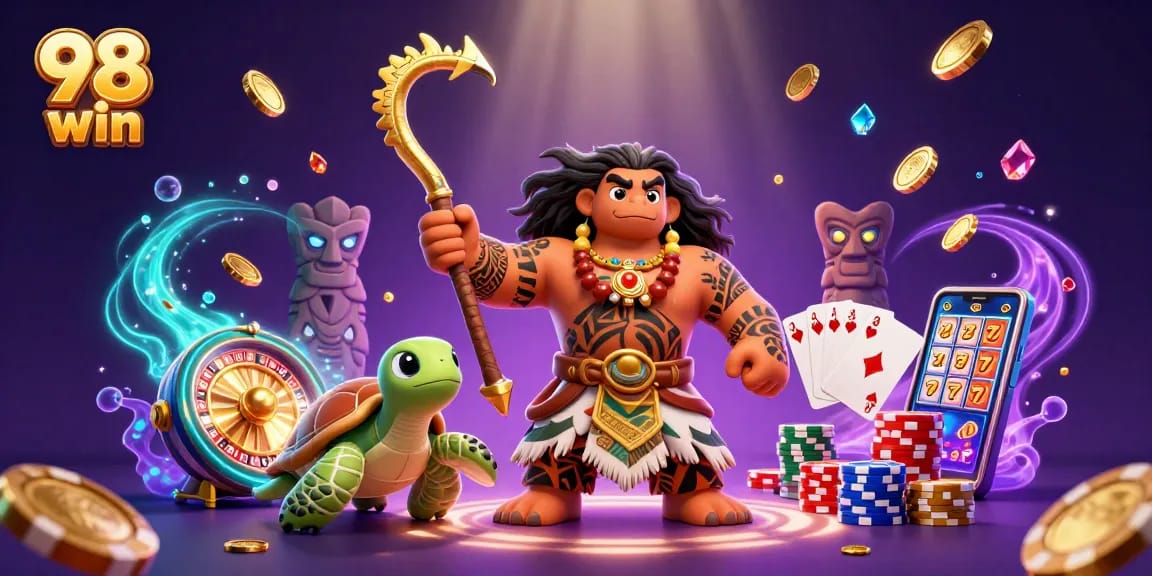 Engage with the thrilling action at 98 win, showcasing vibrant casino elements and characters.