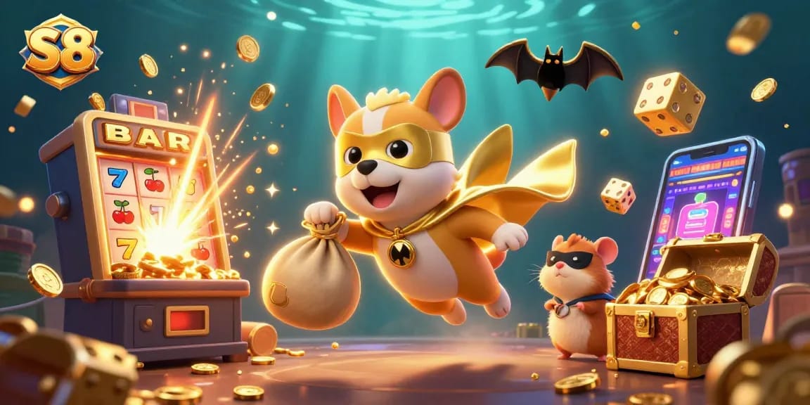 S8 maximizes jackpot potential with colorful characters in a vibrant casino scene.