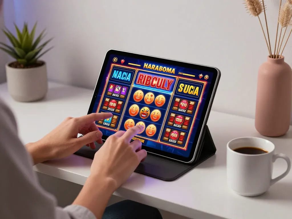 Player engaging with sc 88 slots on a tablet, creating a fun online gaming atmosphere