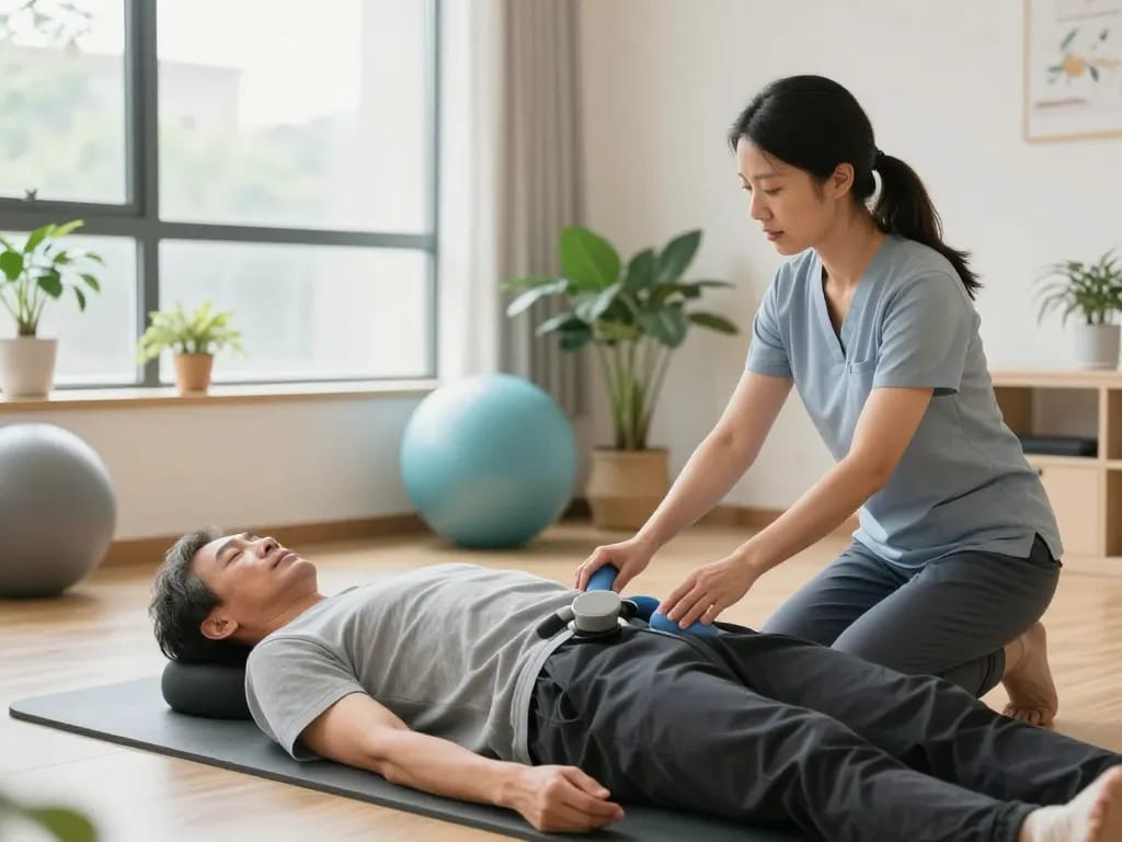 Therapy session at https://pelvi-care.de/ showcasing pelvic floor exercises for effective recovery and health.