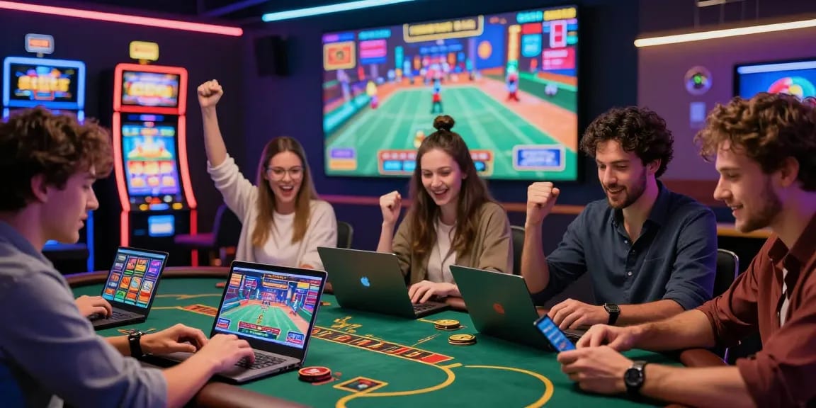 Spieler genießen Spiele in einer lebhaften Paysafe Card Casino-Umgebung mit lebendiger Grafik und Aufregung.