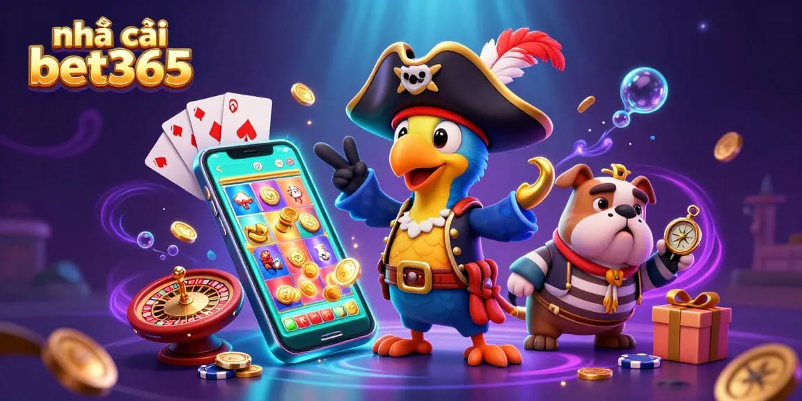 Engage with the vibrant action of nhà cái bet365 featuring a pirate captain and his crew in a dynamic casino scene.