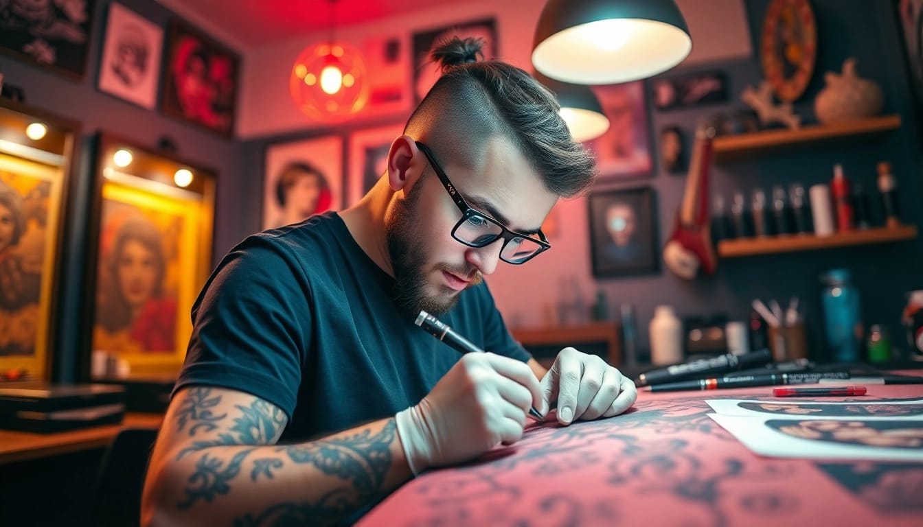 Creating unique art at Tattoo Studio München with skilled hands and vibrant designs.