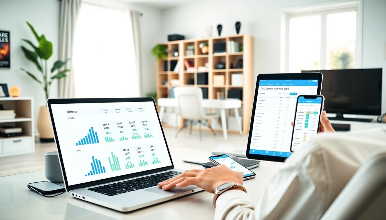 DSL-Vergleich in einem modernen Home-Office mit verschiedenen Vergleichsgeräten.