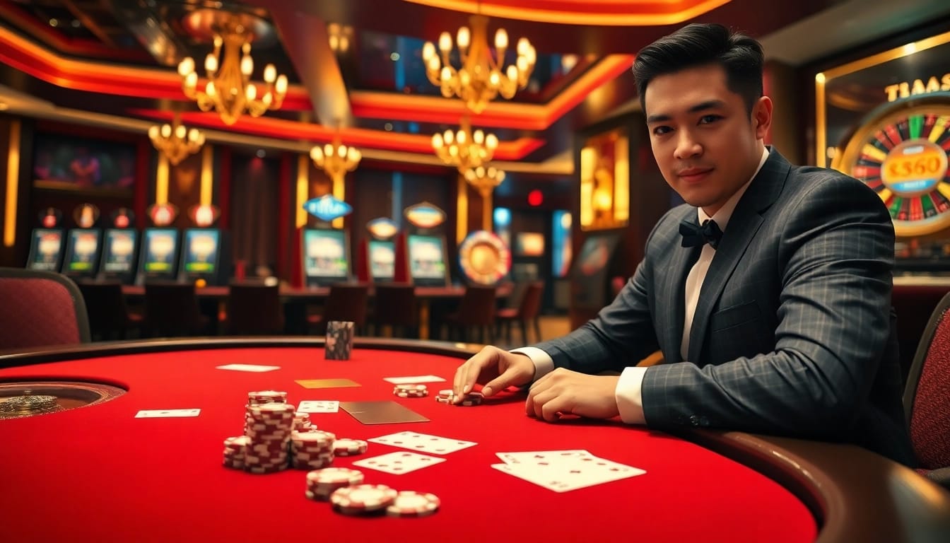 Experience thrilling gameplay at https://ok365.tw/ with luxurious poker tables and vibrant casino elements.