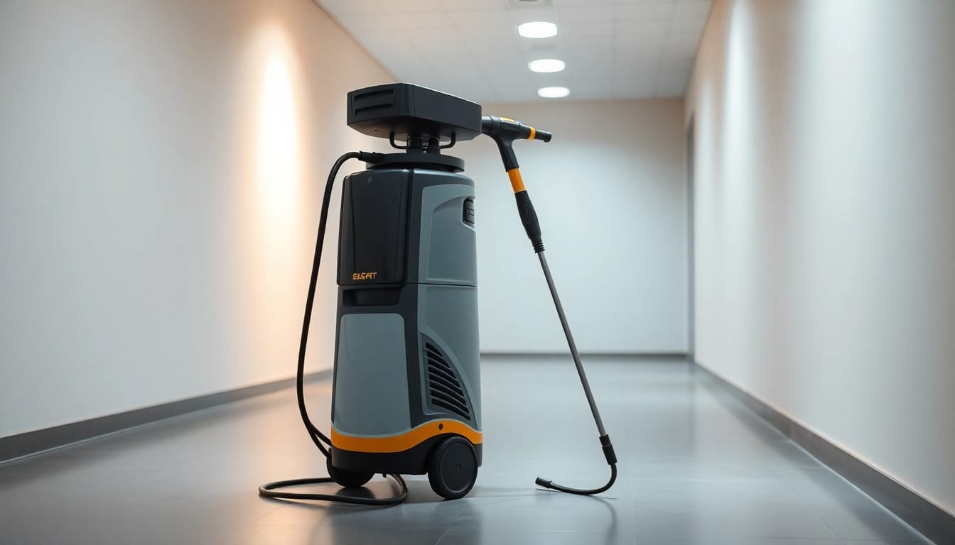 Der Dampfreiniger reinigt mühelos und effizient Hartböden und Fliesen in einem modernen Zuhause, zeigt besenreine Ergebnisse in jeder Ecke.