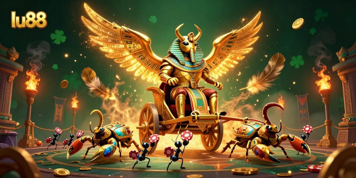 Experience thrilling adventures at lu88, featuring exciting gaming elements in a vivid casino-inspired scene.