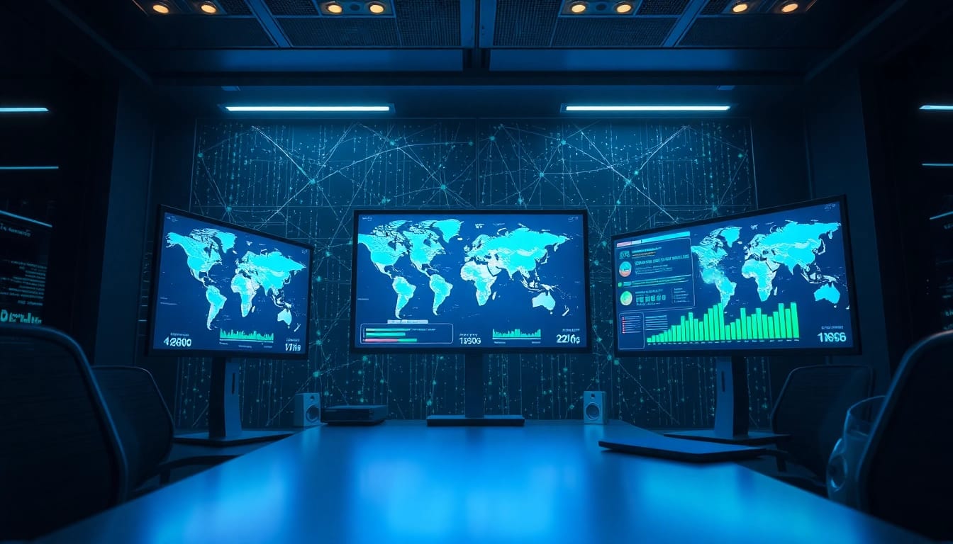 快连官网 offers fast, secure internet connections showcased in a high-tech workspace with global network metrics.