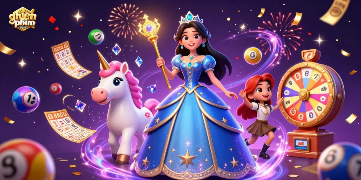 Playing and winning on ghien phim with vibrant lottery themes and energetic characters.