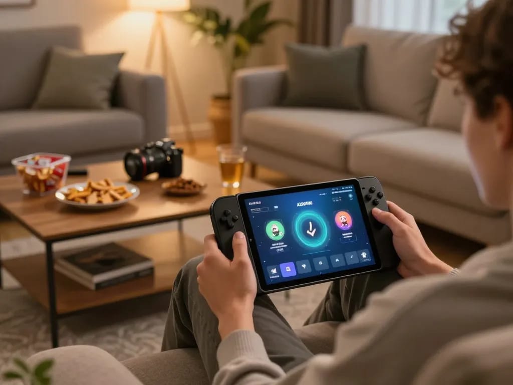 Engaging with ALO8 PRO platform on tablet while enjoying a cozy home gaming experience.