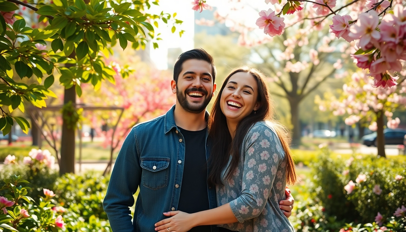 Professioneller dating fotograf für tinder bilder, der ein Paar im Park festhält.