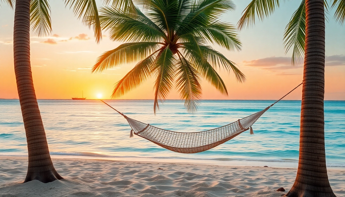 Urlaub Tipps für entspannende Strandtage mit Hängematte und Sonnenuntergang.