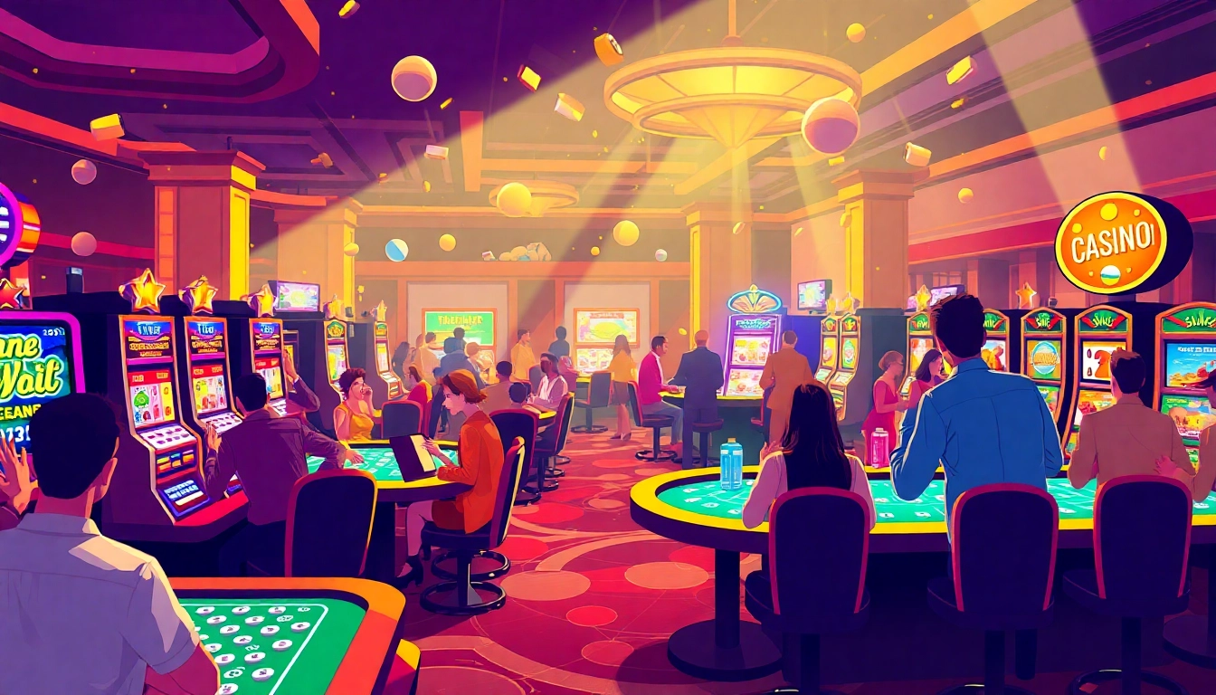Experience the excitement of online casino ohne oasis with players enjoying vibrant slot machines and games.