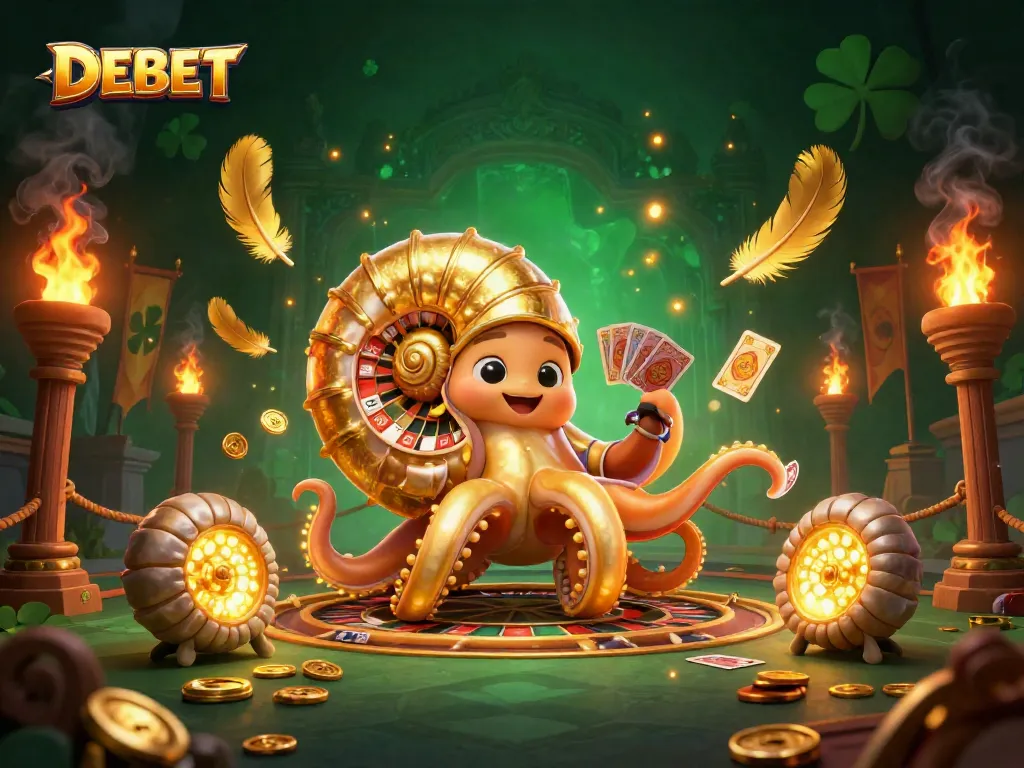 Engage in thrilling gameplay with DEBET, featuring a giant nautilus roulette wheel and glowing ammonites.