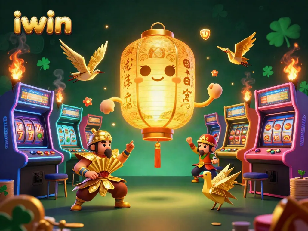 Experience the thrill of iwin, where golden lanterns and colorful game elements meet in a vibrant casino scene.