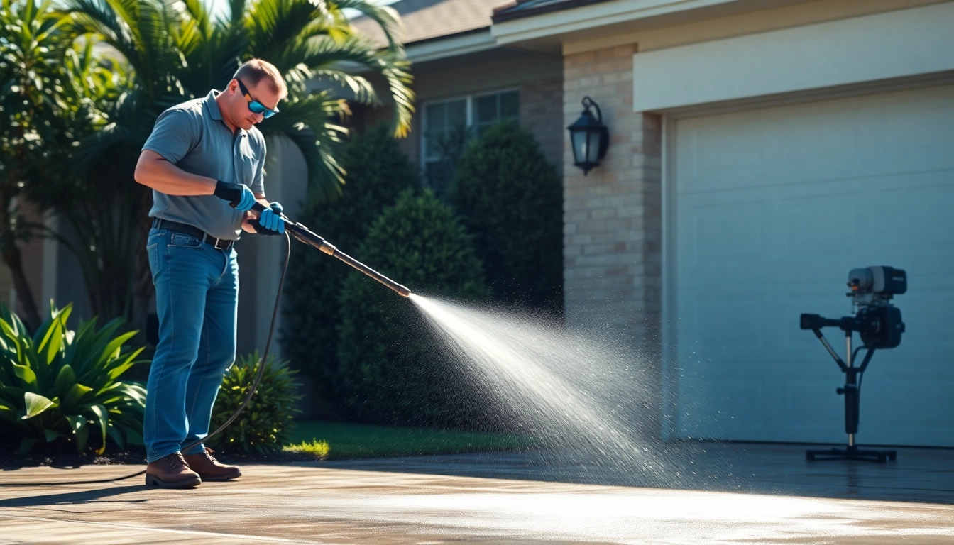 Driveway pressure wash in Kissimmee showcasing professional cleaning services.