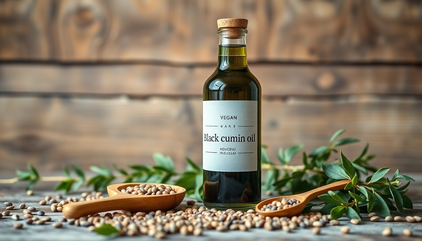 Verwendung von veganem Schwarzkümmelöl in einer natürlichen Gesundheitsanwendung.