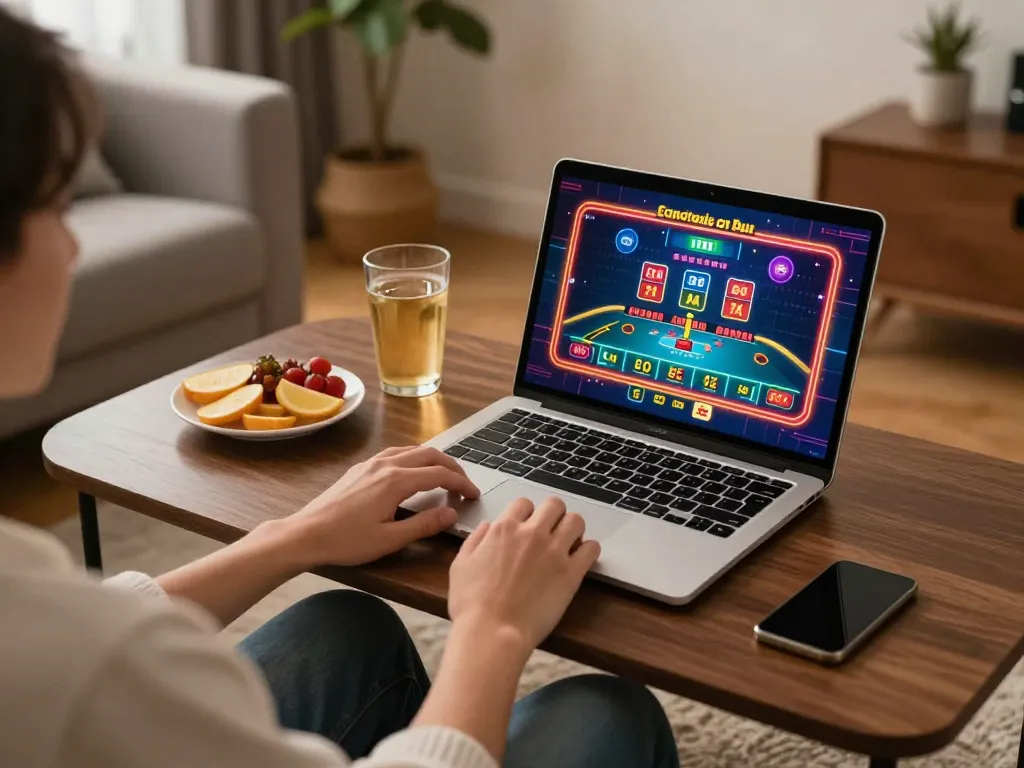 Engaging in online gaming at nhà cái go8 from a cozy home office setup.