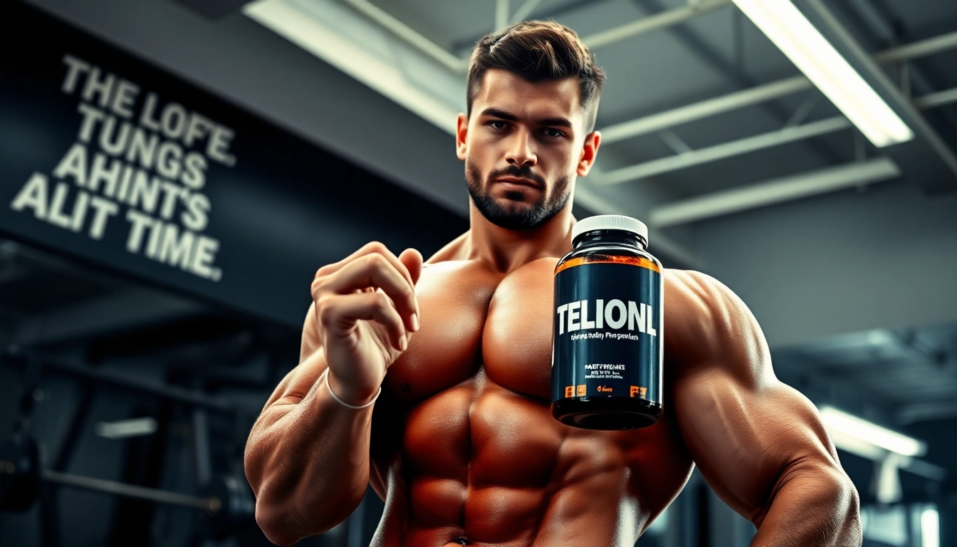 Trenbolon kaufen in einem Fitnessstudio mit einem starken Bodybuilder