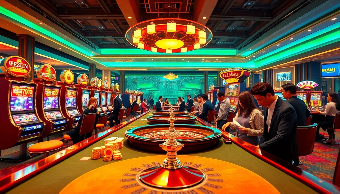Experience the thrill of 88i nhà cái with players enjoying high-stakes poker at a luxurious casino.