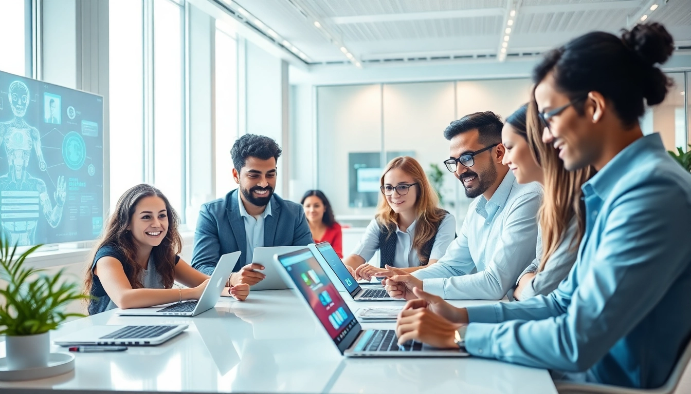 Engaging workspace scene illustrating juicy ai technology with diverse users interacting with advanced AI chatbots
