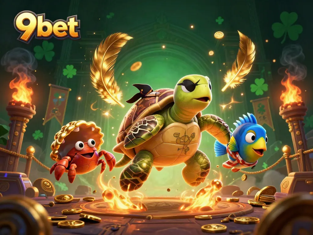 Experience high-stakes fun at 9bet with vibrant 3D casino-themed characters amidst exciting game elements.