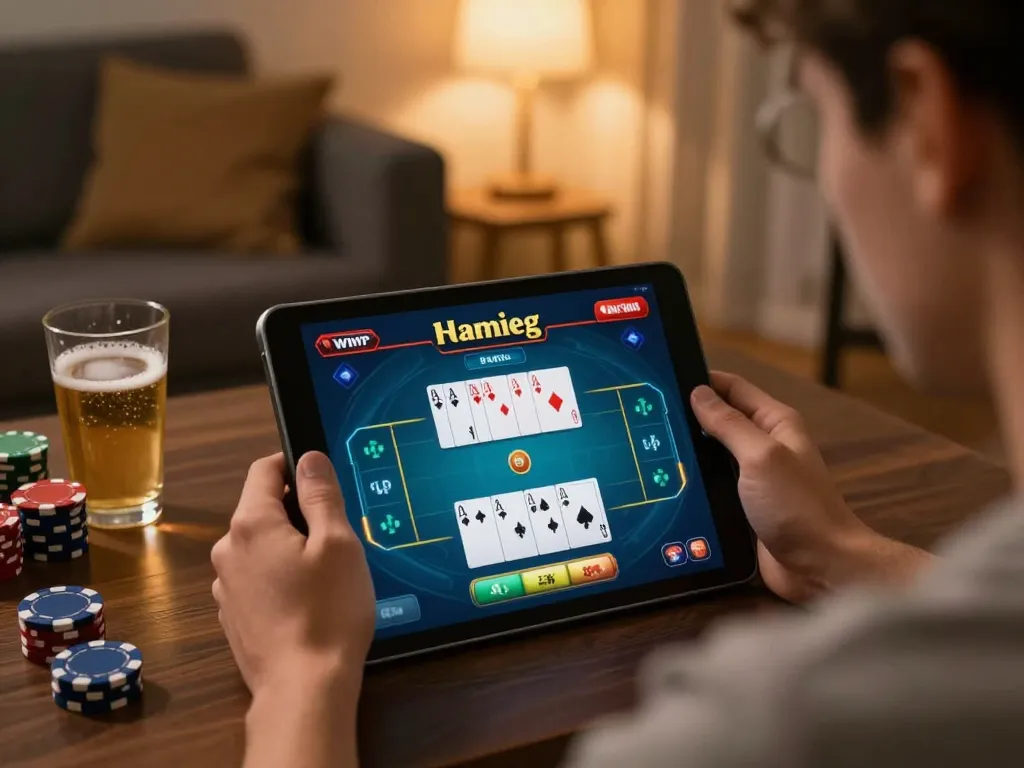 Engaging in online poker gameplay at luckywin with strategic insights on screen