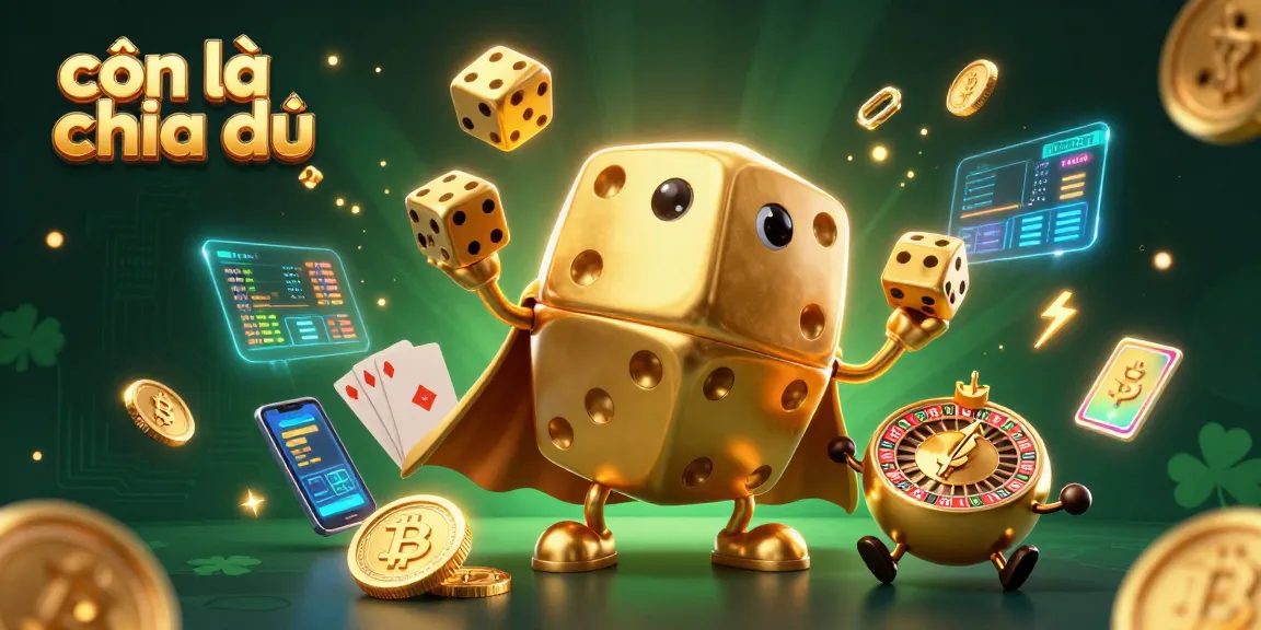 Experience the excitement of còn lại chia đều with an energetic 3D casino scene featuring golden dice, crypto elements, and more.